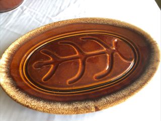 Vintage Hull Pottery 14 1/2” Meat Serving Platter Tray Oven Proof Brown Drip