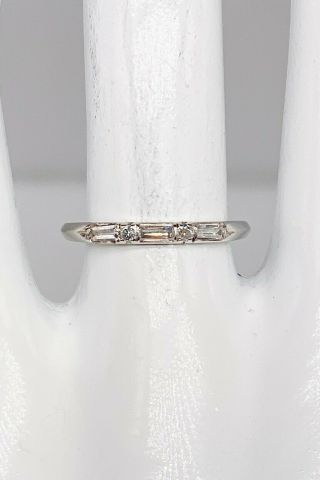 Antique 1930s Deco.  35ct Vs G Baguette Round Diamond Platinum Wedding Band Ring