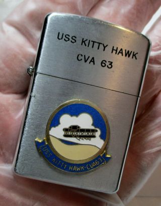 Vintage Navy Lighter - Uss Kitty Hawk Cva - 63,  Great Logo Of Wright Bros Airplane