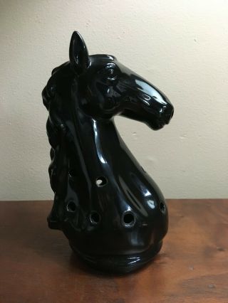Vtg Horse Head Figural Black Glaze Pottery Ceramic Flower Frog 6 - 3/4 " H