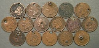 Holey Coins Sixteen (16) Different Vintage Holed U.  S.  Indian Head Cents