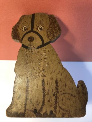 Vintage Folk Art Primitive Hand Made Wood Brown Dog Doorstop 7 1/2”