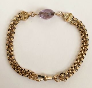 Fine Ladies Antique Edwardian 9ct Gold Belcher Bracelet - Amethyst Fob 7.  7 Grams