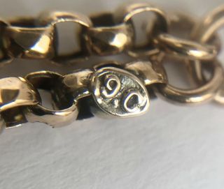 Fine Ladies Antique Edwardian 9ct Gold Belcher Bracelet - Amethyst Fob 7.  7 grams 6