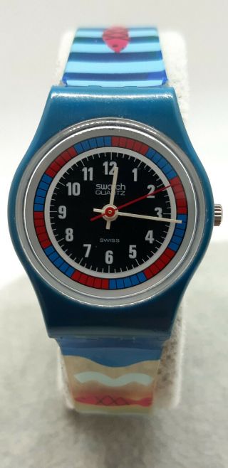 Swatch Watch Ladies Ls102 " Tri - Color Racer " With Swatch Guard Vintage - 1985 -