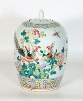 Antique Chinese Porcelain Famille Rose Double Phoenix/fenghuang Jar 19th C