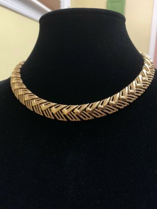 Elegant Vintage Monet Choker Necklace Chevron Gold Tone