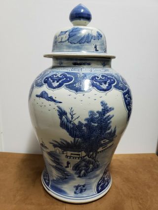 Large Old Chinese Blue&White Porcelain Ginger Jar With Lid 3