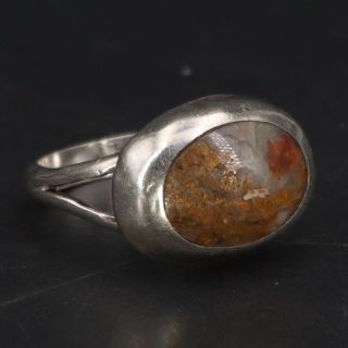 Vtg Sterling Silver - Mexico Taxco Jasper Stone Oval Ring Size 5.  25 - 2.  5g