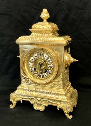 Grand Antique Brass Bracket / Mantel Clock : Beautifully Detailed