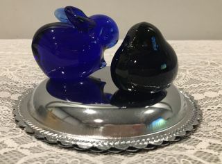 Set Of 2 Vintage Cobalt Blue Pressed Glass Animal Figurines