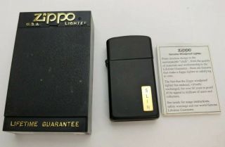 Vintage Lighter Zippo Slim Black Matte Gold Plate " Slim " Monogram
