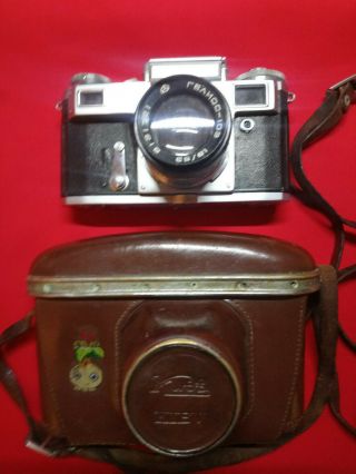 Soviet Vintage Ussr Camera Kiev Lens Helios - 103 1.  8/53,  Case