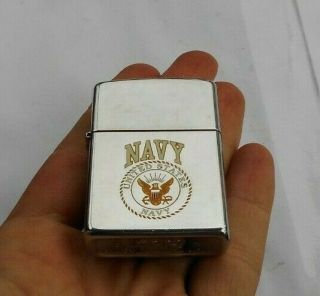 Rare Vintage Zippo Cigarette Lighter United States Navy Military Chrome Deco Nr
