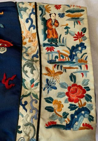 Vintage Antique Embroidered Chinese Silk Robe Japanese designs Dark Blue 5