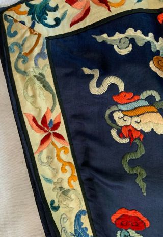 Vintage Antique Embroidered Chinese Silk Robe Japanese designs Dark Blue 6