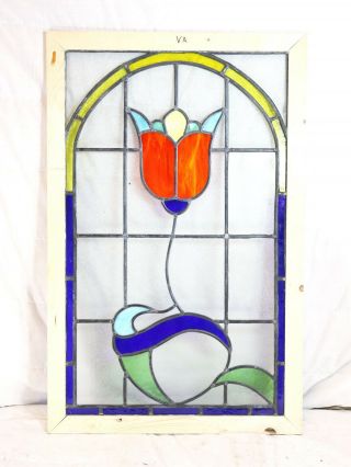 Large Antique Stained Glass Window Six Color Art Nouveau Tulip (3127) 4