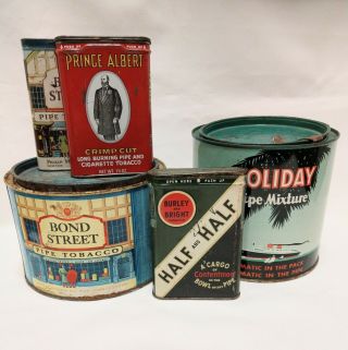 5 Vtg Pipe Cigarette Tobacco Tin Boxes Holiday Prince Albert Bond Half & Half