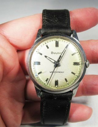 Vintage Bulova 1967 Waterproof Hand Wind Mechanical 17j Ruby Wrist Watch C2954