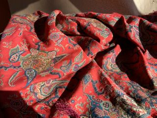 Antique Very Fine Wool And Silk Hand Woven Shawl