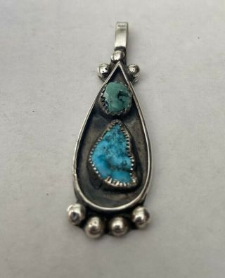 Vintage Native American Handmade Sterling Silver Turquoise Pendant