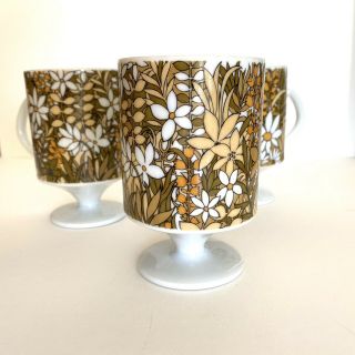 Vintage Holt Howard Ceramic Pedestal Coffee Cups Mugs Floral Abstract Set Of 3