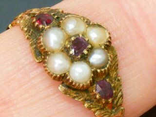 18ct Gold Antique Georgian Ruby & Seedpearl Ring Size L