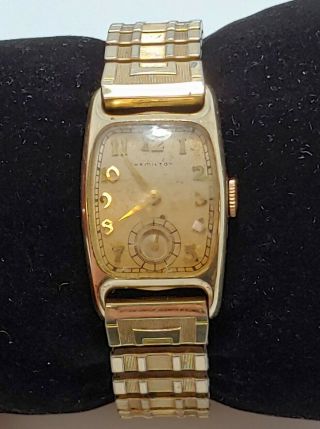 Vintage Hamilton Mens Wristwatch 14k Gold Filled W 10k Gold Fill Top Band -