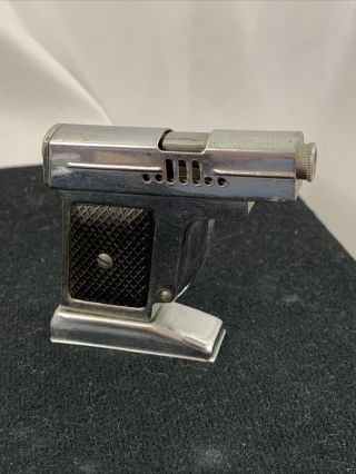 Vintage Gun Shaped Small Table Lighter Metal With Black Plastic Handle - Japan