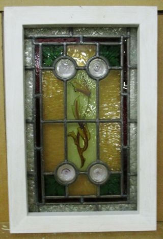 Victorian English Leaded Stained Glass Window Small Hand Painted 12.  75 " X 19.  25 "