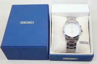Mens Seiko Model Snq008 Perpetual Calendar Quartz Wristwatch Watch W/ Box