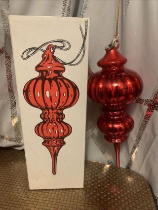 Dept 56 Vintage 9 1/2” Red Optic Mercury Glass Double Finial Christmas Ornament
