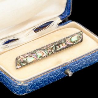 Antique Vintage Art Nouveau Sterling Silver Abalone Shell Bar Pin Brooch 2.  5g