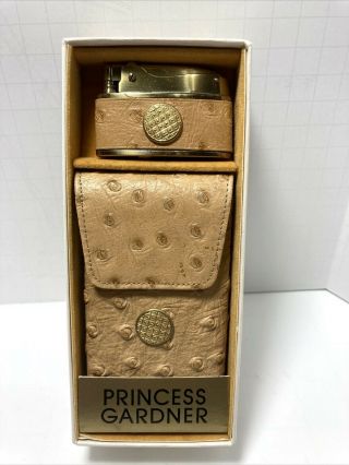 Vintage Princess Gardner Ostrich Leather Cigarette Case Lighter Set