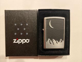 2000 Marlboro Moon Over Mountain Zippo.  W/box Street Chrome