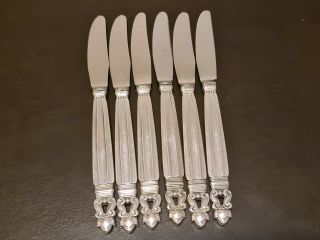 A Set Of 6 Denmark Georg Jensen Sterling Silver Acorn Pattern Knives