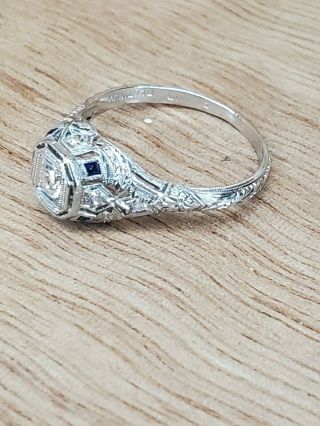 ART DECO PLATINUM DIAMOND SAPPHIRE Engagement ring size 6 - 3/4.  15TCW 4