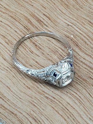 ART DECO PLATINUM DIAMOND SAPPHIRE Engagement ring size 6 - 3/4.  15TCW 5