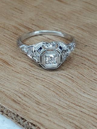 ART DECO PLATINUM DIAMOND SAPPHIRE Engagement ring size 6 - 3/4.  15TCW 6