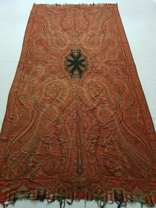 Antique French Paisley Kashmir Shawl Woolen Multi Color 325x160cm
