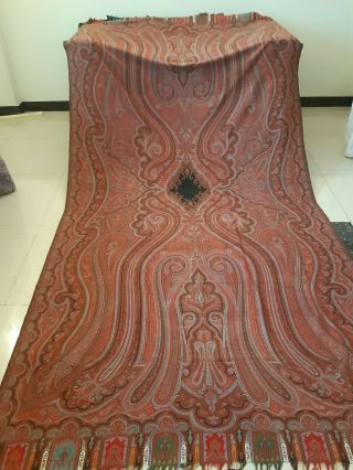 Antique French Paisley Kashmir Design Shawl Woolen Size132 " By63