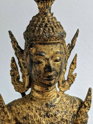 Antique 19th Century Thai Rattanakosin Gilt Bronze Standing Buddha