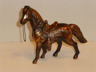 Vintage Saddled Horse Figurine,  9 1/2 " X 7 1/2 ",  Spelter Metal,  Copper Finish