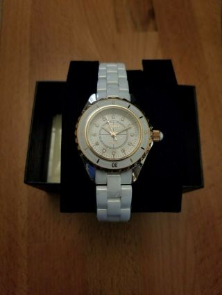 Stauer Ladies Elegante 35775 White Ceramic & Rose Gold Watch W/ Box