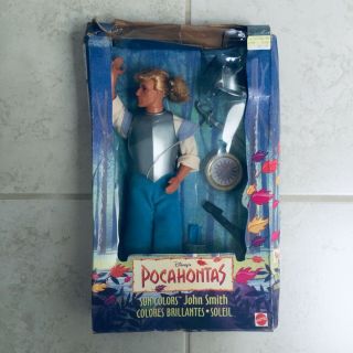 Vintage Mattel Disney Pocahontas Sun Colors John Smith Doll Toy Figure Nib 1995