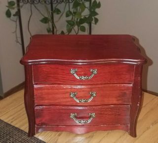 Fine Vintage Mele Cherry Wood Musical Jewelry Box Top Lifting 2 Drawers