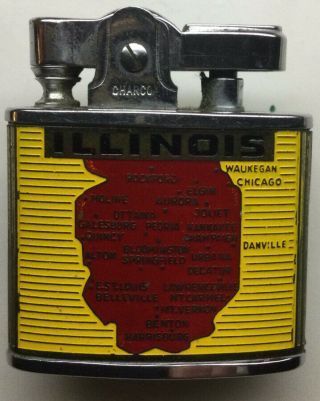 Vintage Charco State Of Illinois Map Cigarette Lighter W/state Bird And Flower