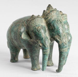 Antique Khmer Style Bronze Erawan Airavata Or Elephant Statue - 18cm/7 " Tall