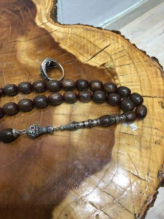 Antique German Amber Rosary Islamic Prayer 33 Beads Misbaha Tasbih Brown Beads 3