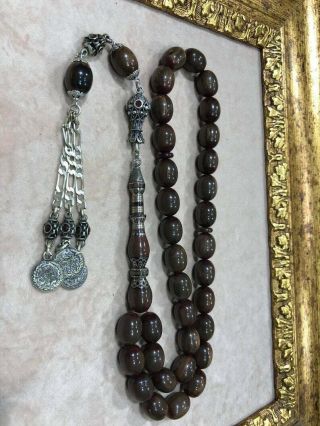 Antique German Amber Rosary Islamic Prayer 33 Beads Misbaha Tasbih Brown Beads 4